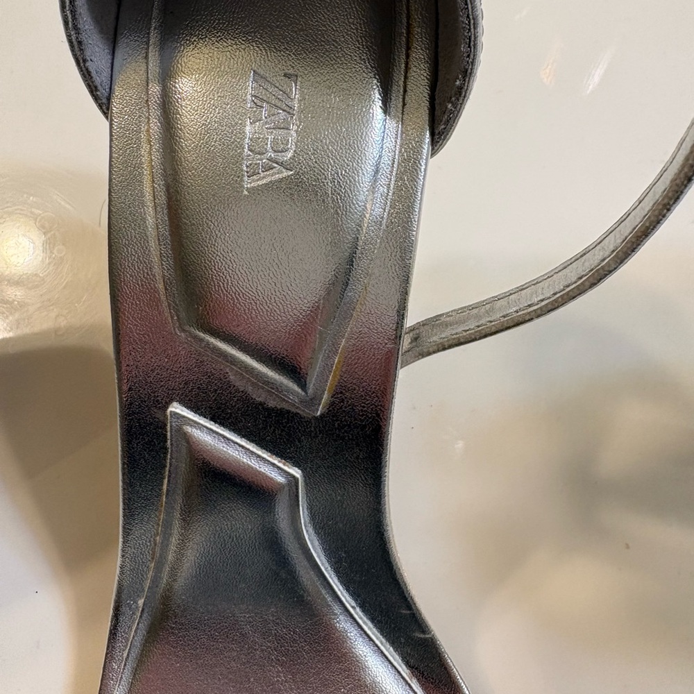 Zara Silver Square-Toe Ankle-Strap Heels